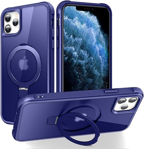 CoolBELL Funda de teléfono para iPhone 11 Pro Max de 6.5 pulgadas con soporte de anillo magnético reforzado, cubierta trasera translúcida compatible