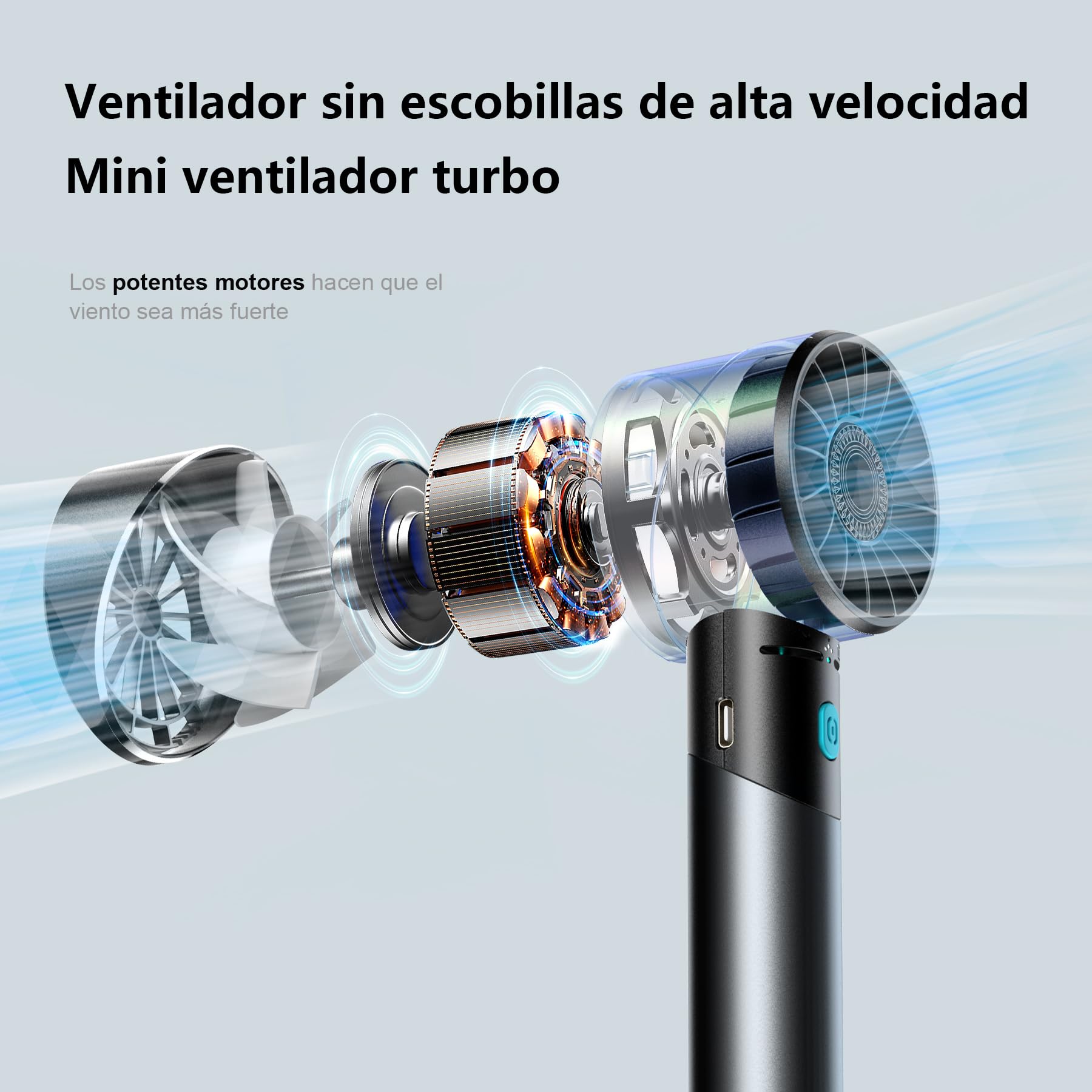 Ventilador de mano,ventilador portátil turbo 7000 RPM con batería 16H,mini ventilador de bolsillo recargable por USB con 4 velocidades para exterior, viajes, oficina y hogar, Regalo de verano