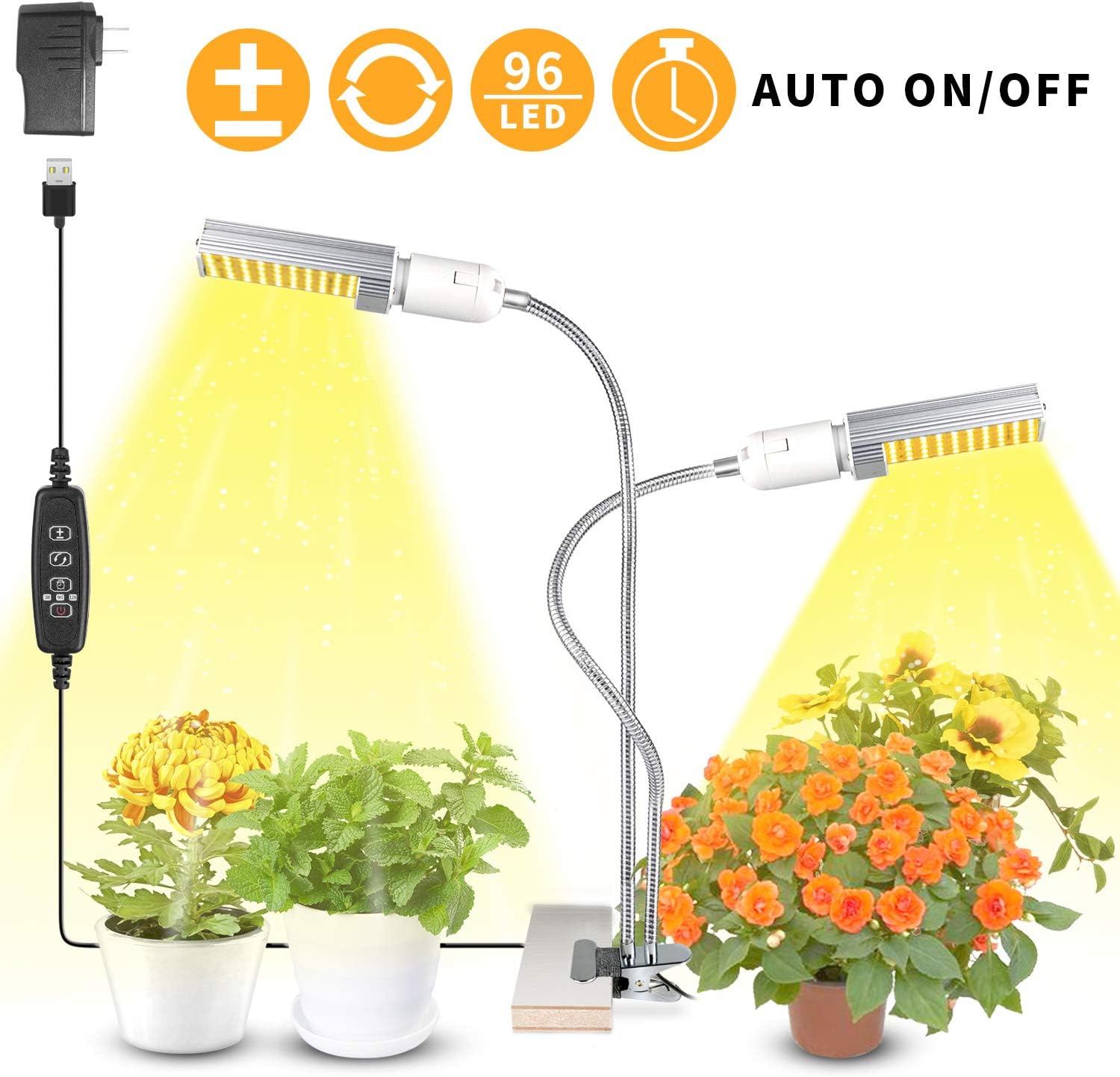 Wolezek Sunlike Full Spectrum Plant Grow Light for Indoor Plants, 50W 96 LED Grow Lamp with Timer for Hydroponic Vegetables and Succulent Growing