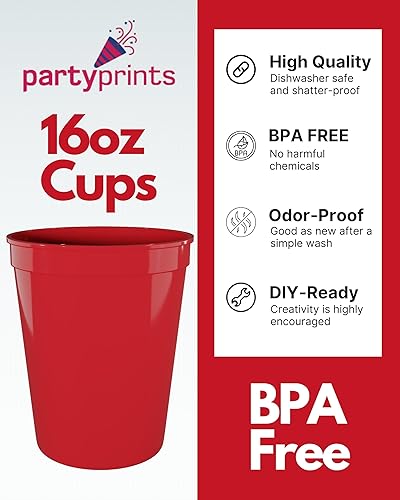 Miniatura 2 de PartyPrints Paquete de 10 vasos de plástico en blanco reutilizables de 16 onzas, vasos de estadio a granel, sin BPA, aptos para lavavajillas, vasos