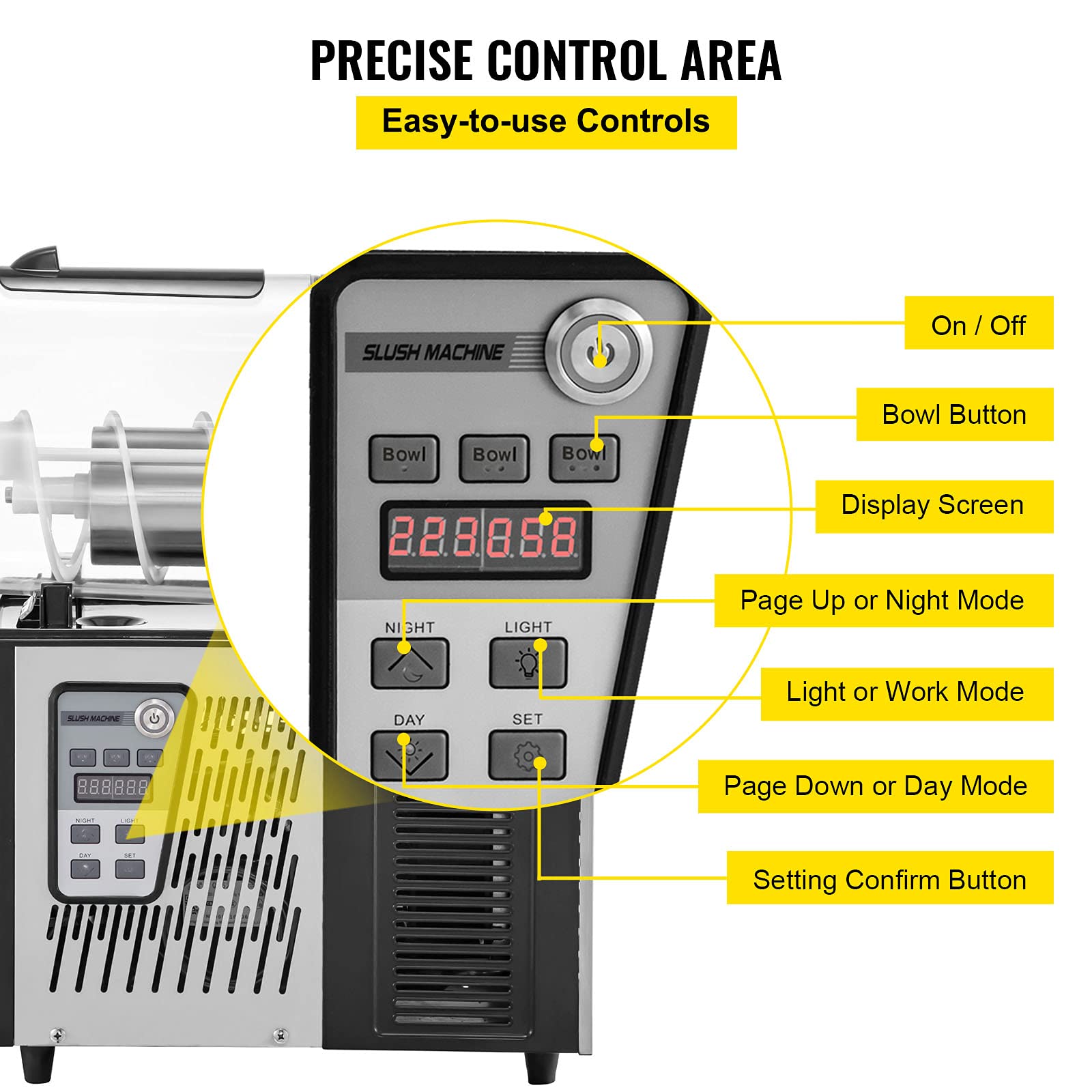 VEVOR 3L Commercial Slushy Machine, Daiquiri Machine, Stainless Steel Home Slush Machine, Single