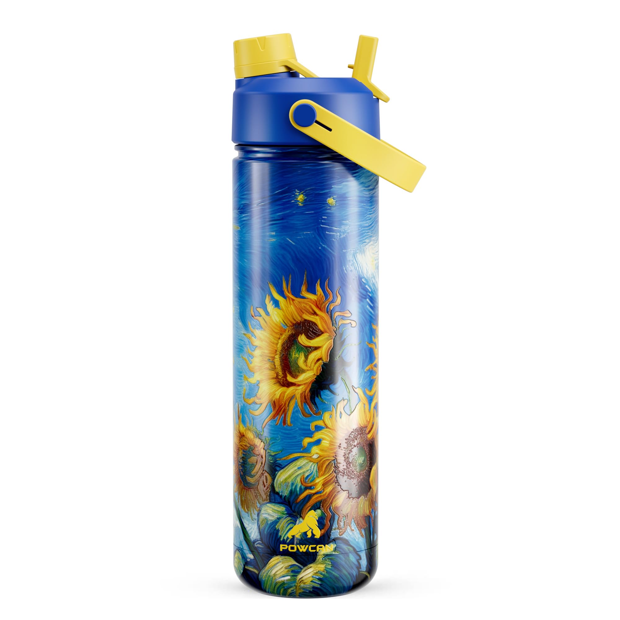POWCAN 26 oz Insulated Water Bottle with 2-in-1 Straw and Spout Lid, Keep Cold 24H, Leak-Proof, Fits in Car Cup Holder, Stainless Steel Water Bottle for Gift, Art Studio & Daily (Sunward Glow) Sunward Glow 26 Ounces