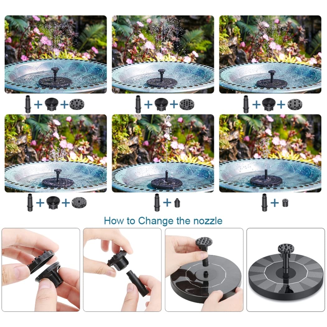 Fontana Solare da Giardino, Fontanelle Laghetto da Esterno, Pompa Solare per Fontana con 6 Effetti, Fontana Zampillo Energia Solare per Laghetti da Fontane, Vaschetta per Gli Uccelli O Pesci