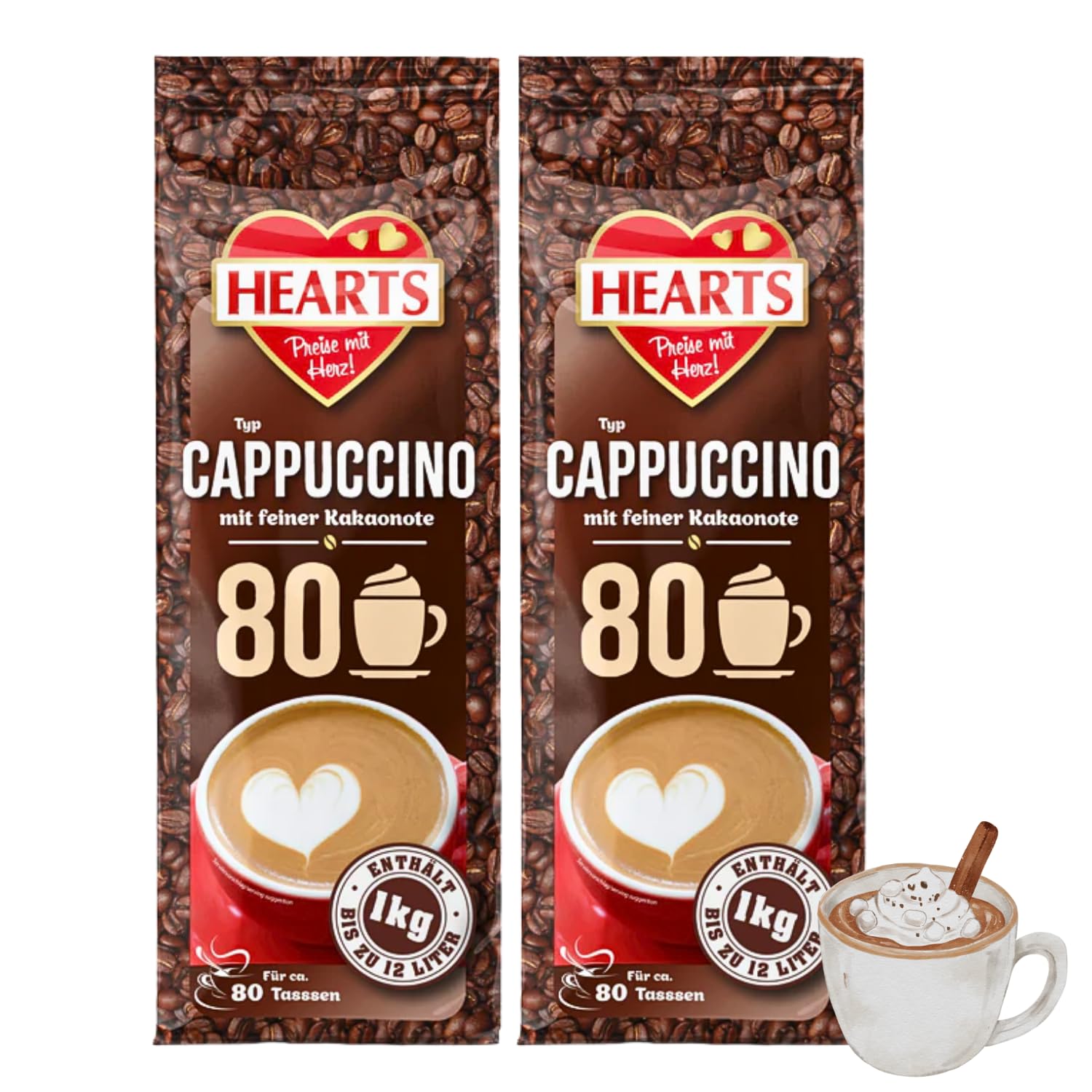 HEART Cappuccino rozpuszczalna kawa instant 2 x 1 kg intensywny aromat mleczny kremowy