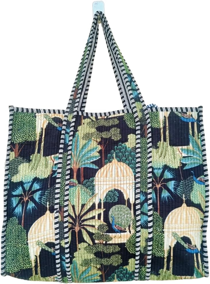 RAJBHOOMI HANDICRAFTS Women’s 100% Cotton Lightweight Shoulder Tote Bag with Interior Poeckt Casual Handbag for Women