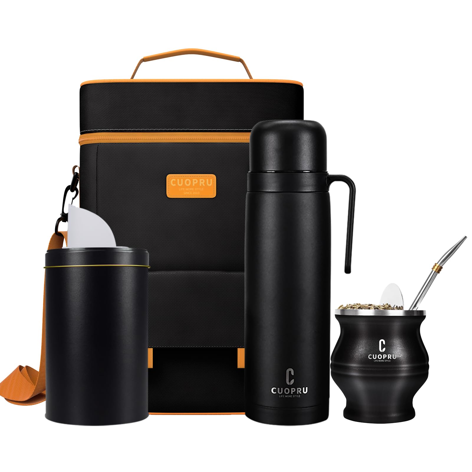 Kit completo Mate - Modern Mate Gourd, Matero, Yerbero, frasco térmico, bombilla y cepillo de limpieza incluidos, juego de tazas de yerba de acero inoxidable 304 18/8 de alta calidad