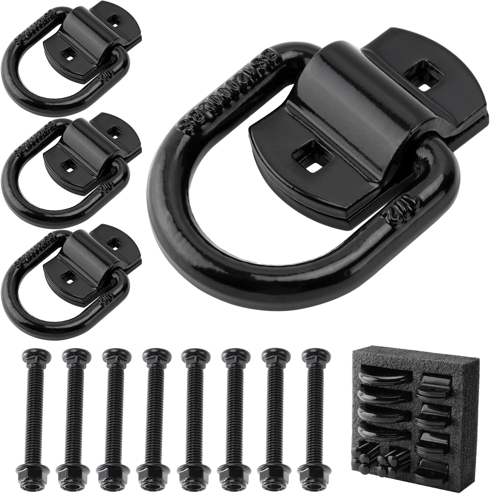 Racewill1/2" Heavy Duty Bolt-On Forged D Ring, 12000Lbs Break Strength Trailer Tie Down Anchors D Rings, Large D Ring Anchor for Trailers, Trucks, and Cargo Tie Downs (Set of 4) Black
