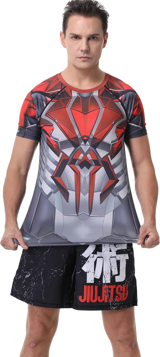 Red Plume Men's 3D Graphic Compression Fitness Shirt Sports Wicking T-Shirt Crew Neck Short Sleeve Athletic Tank Tops - Image 9