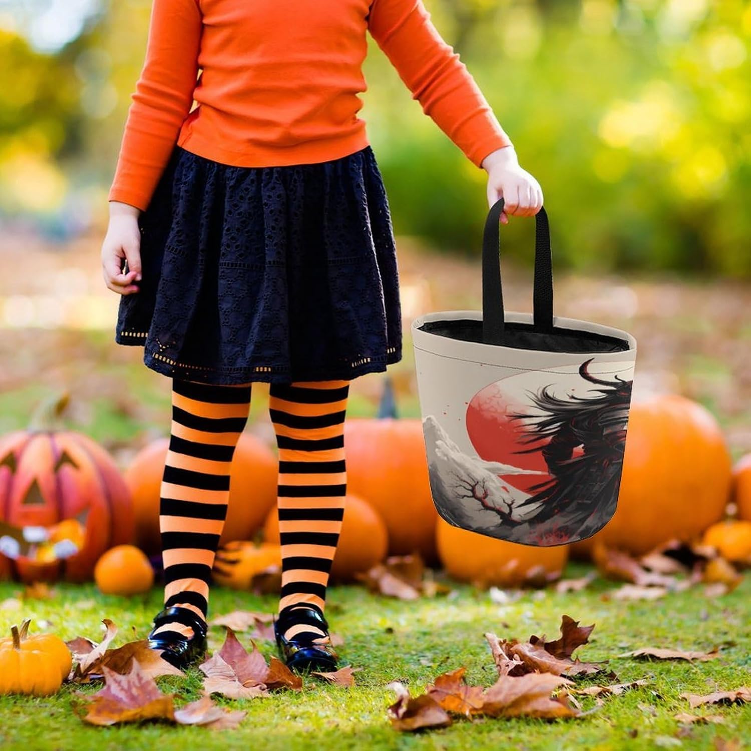 Japanese Black-Samurais Halloween Treat Bag Reusable Candy Basket Tote Goody Bags Gift Party