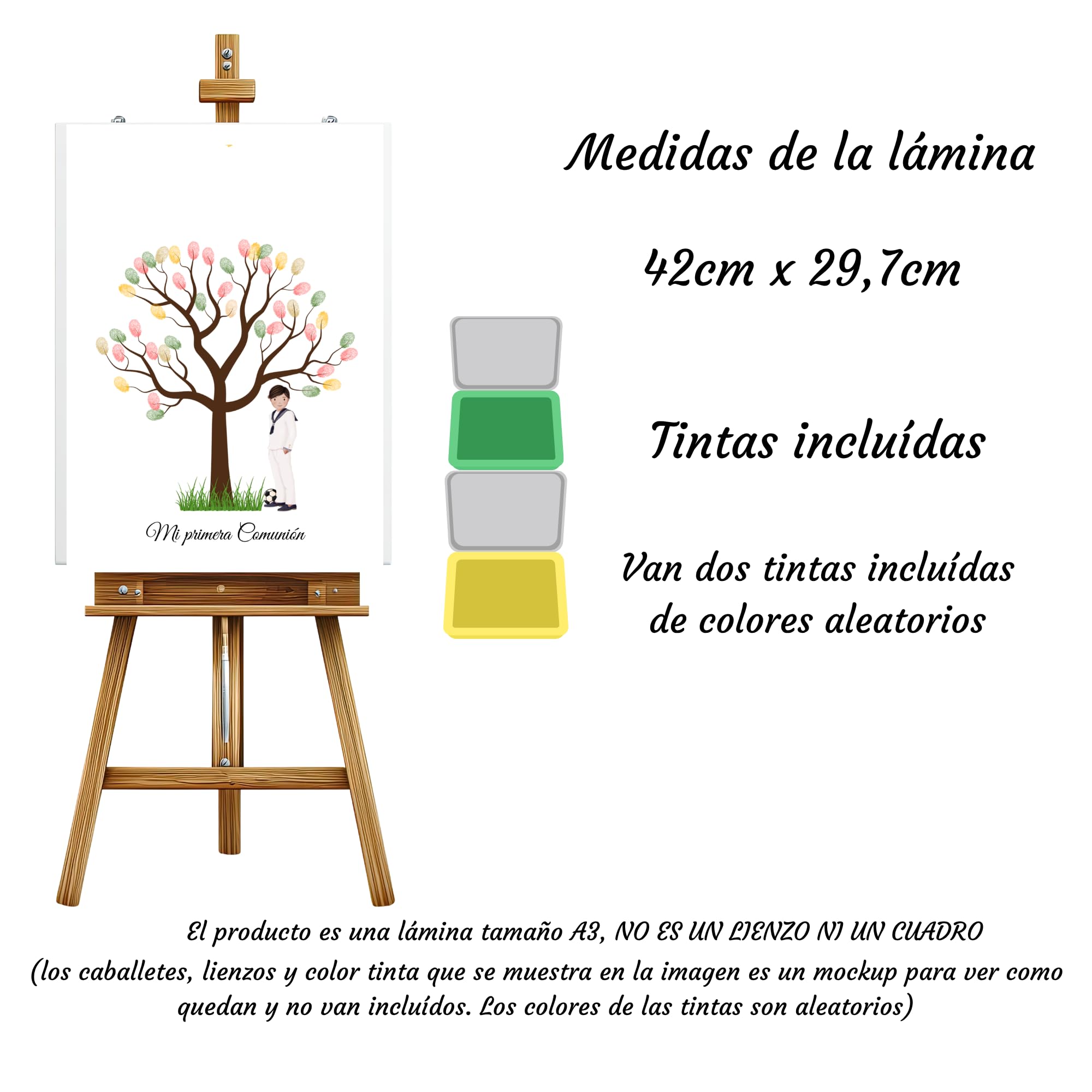 Eedama Decor Árbol de Huellas Comunión Niño Moreno – Lámina A3 con 2 Tintas incluídas (aleatorias) – Recuerdo Original para Invitados – Decoración de Primera Comunión — view 3