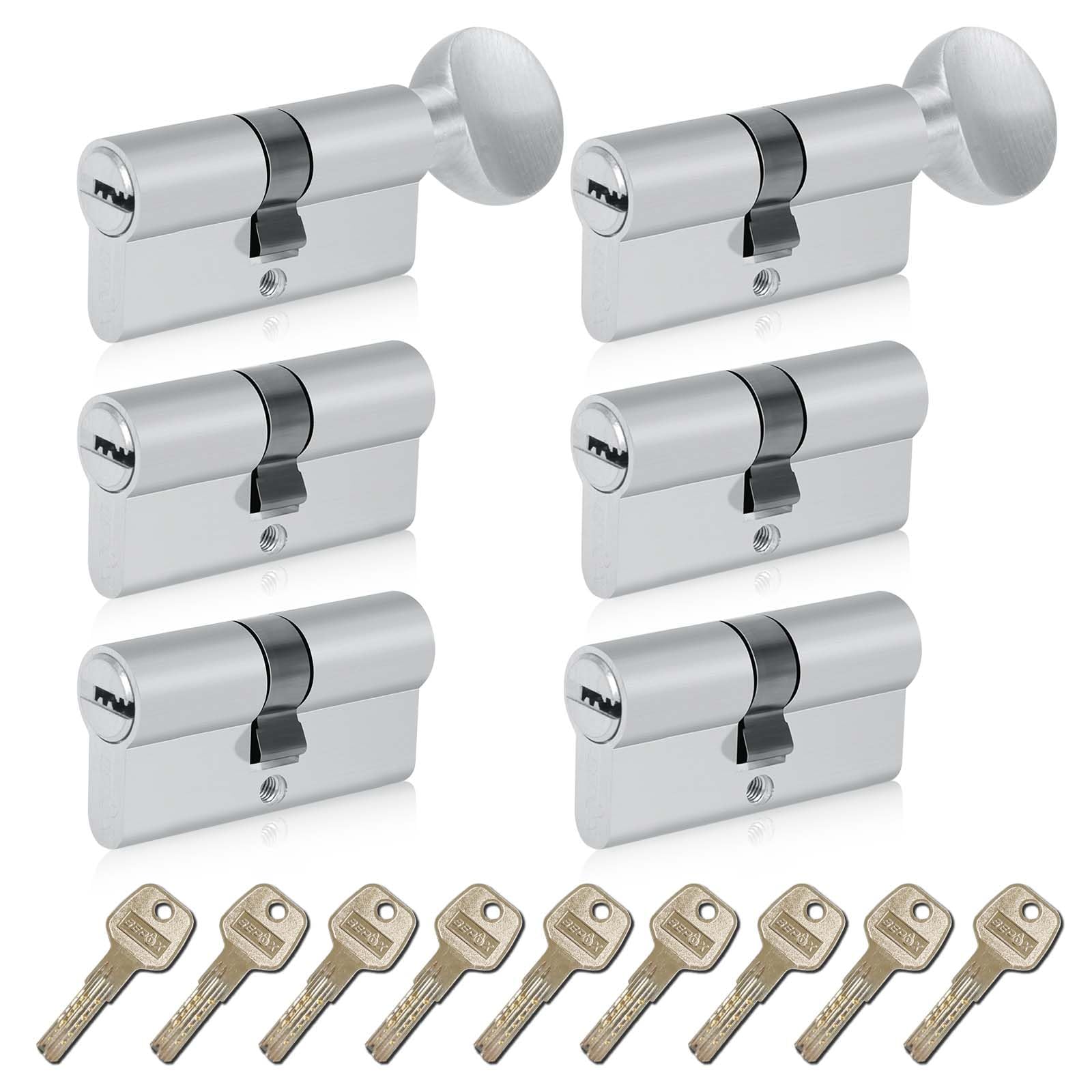SEPOX Euro Cylinders Lock Set 4 Double + 2 Thumb-Turn Cylinders (Keyed Alike), 70mm(35/35),High Security 6 Pin, Alloy Casing Brass core Anti-Drill Anti-Pick Door Barrel for Home,Office