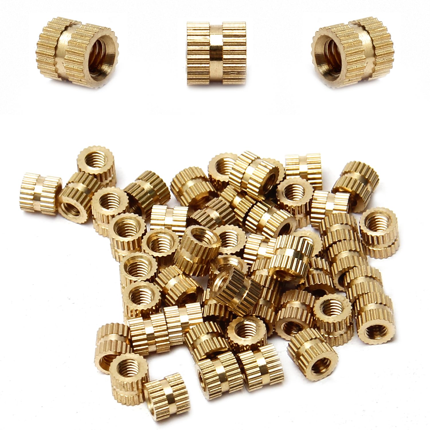 M4x6x6mm Copper Knurled Threaded Insert Nuts Thread Embedment Nut Assortment, for Electrical Appliances Gold Tone 50pcs