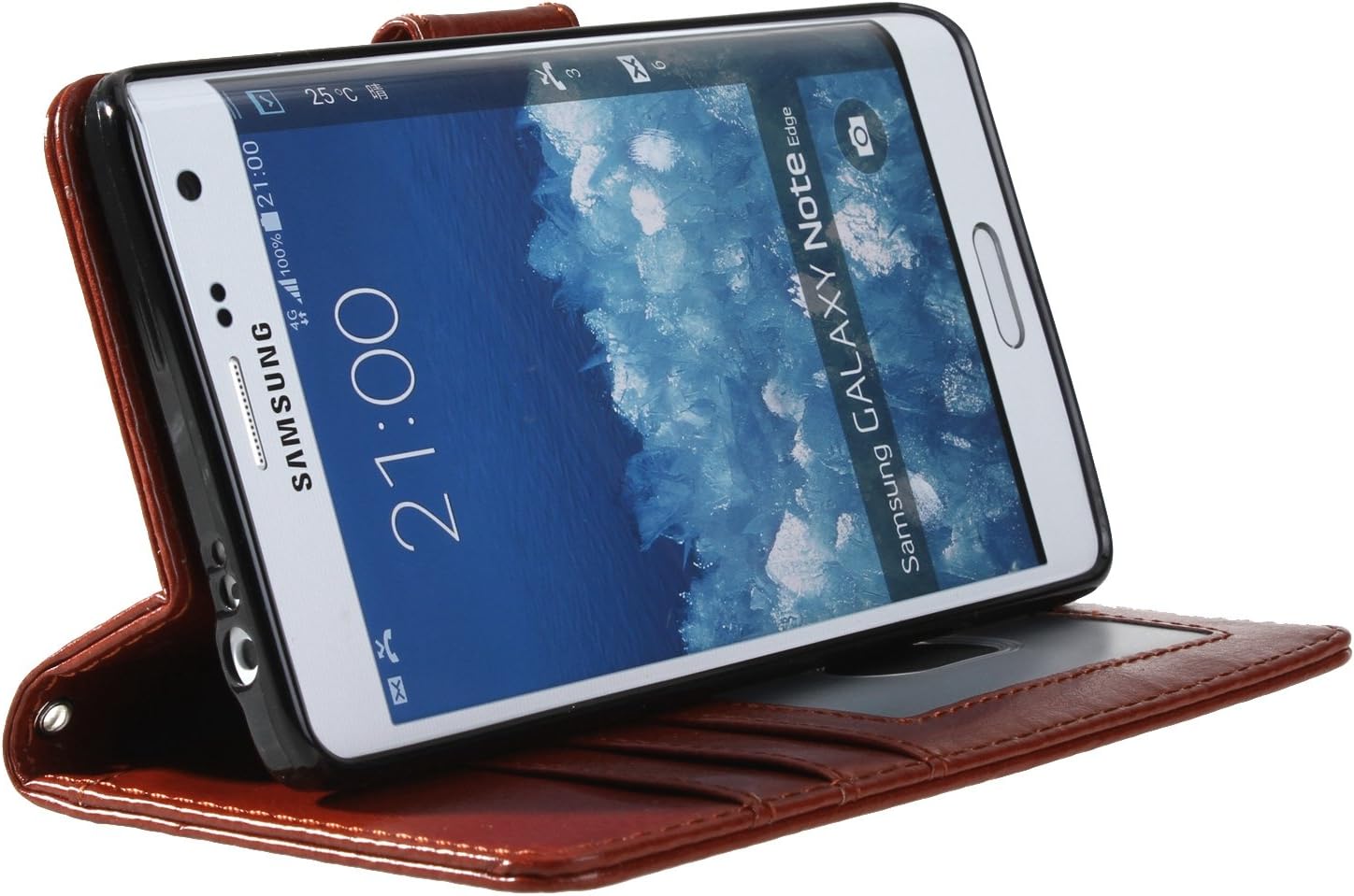 Style4U Galaxy Note Edge Case, Note Edge Case, Premium PU Leather Stand Wallet Case with ID Credit Card/Cash Slots for Samsung Galaxy Note Edge+ 1 Stylus [Brown]