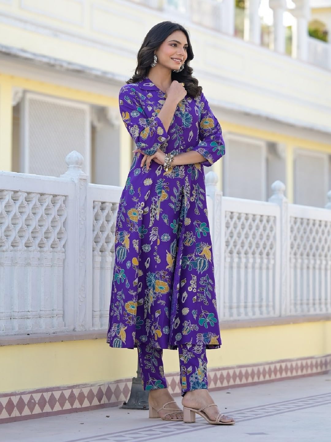 Stylum Women's Floral Printed Rayon Co-Ord Set (Csnainavoil38_Purple, M)