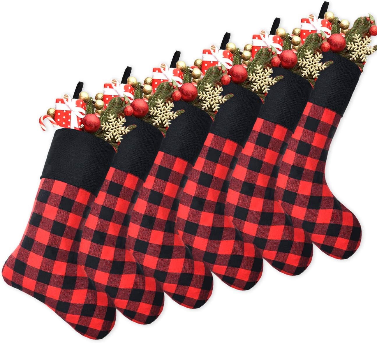 Xmas Stockings Red Jute with Black Patches