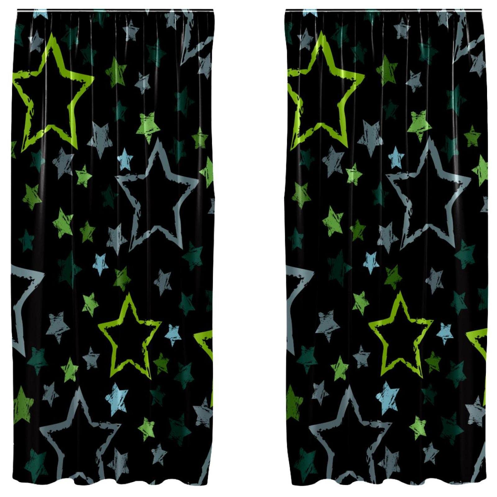 Rideaux occultants pour bloquer la lumière motif étoiles vert bleu 140x213