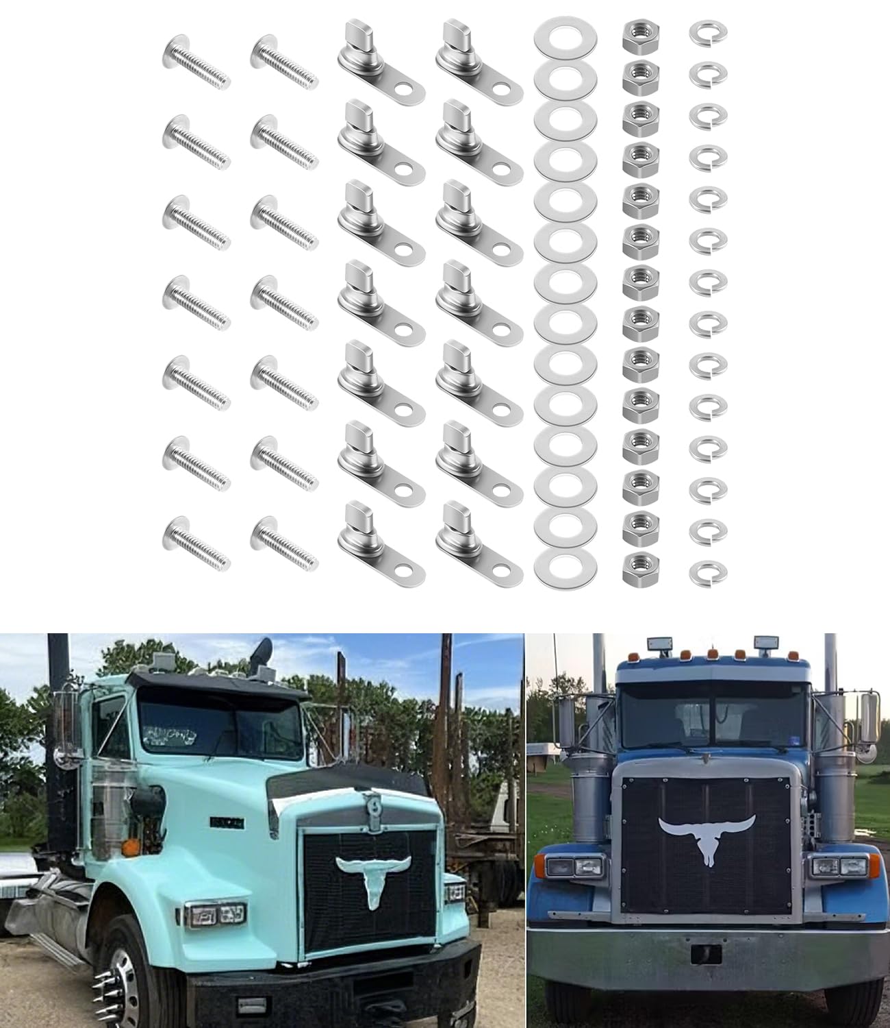 75704-1 Stainless Bug Screen and Winterfront Hardware Kit for 1986-2007 Peterbilt 357, 375, 377, 378, 379