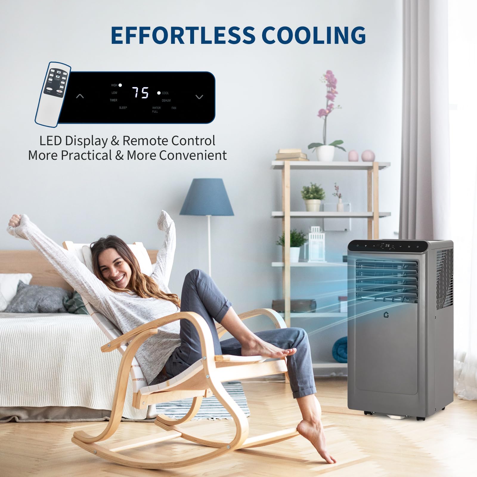 Aire acondicionado portátil de 8000 BTU con control remoto, unidad de CA silenciosa 4 en 1, deshumidificador y ventilador para habitaciones de 350 pies cuadrados. Incluye kit de ventana, temporizador 6