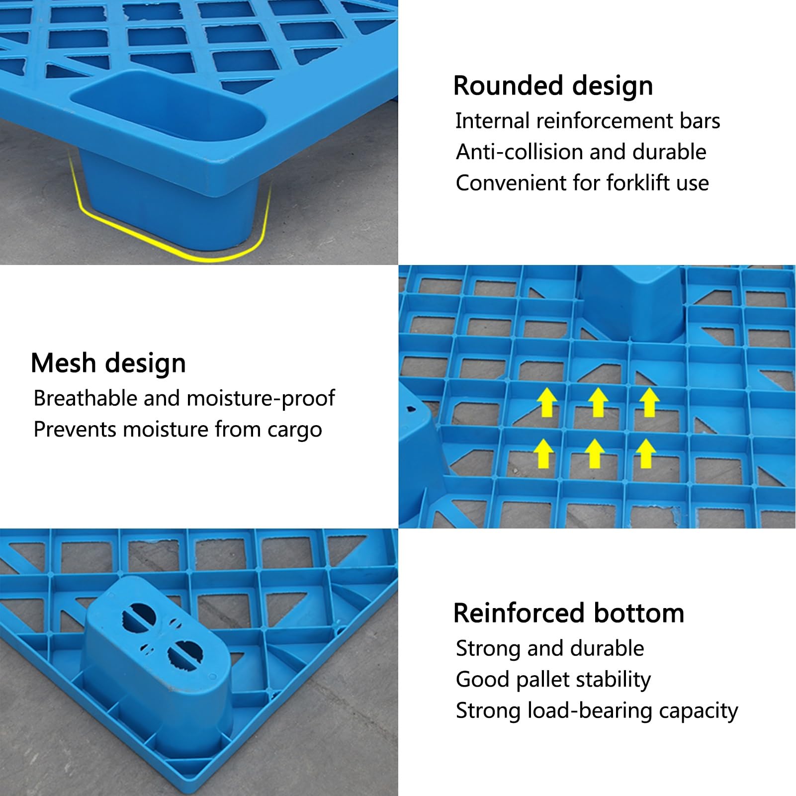 Bac à Peinture Industriel Bleu - Lot de 5 palettes de Confinement des déversements, Rangement en Plastique avec grilles, entrée pour Chariot élévateur à 4 Voies, 100 x 80 x 14 cm, Solution d