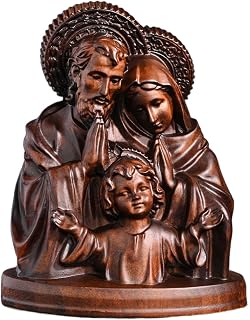 BGCarvedGrace Holy Family Wooden Statue,Jesus, Mary and Joseph Figurine, Decorative Catholic Christian Figurine (4 Inch)