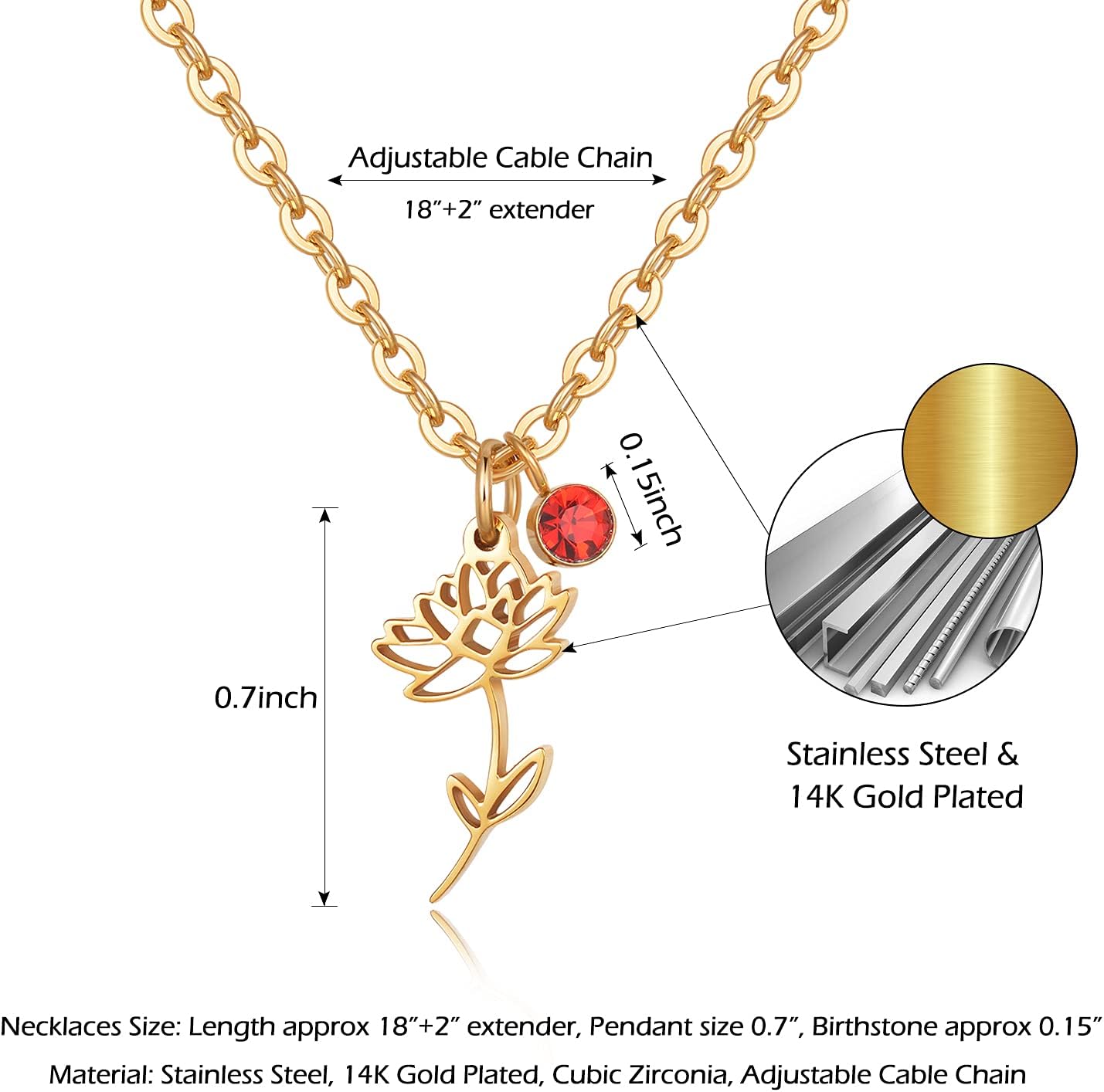 Birth Flower Necklaces Birthday Gifts for Women | 14K Gold Plated Birth Month Floral Birthstone Pendant Necklaces Wildflower Flowered Jewelry Gifts for Mom Friends - Image 2