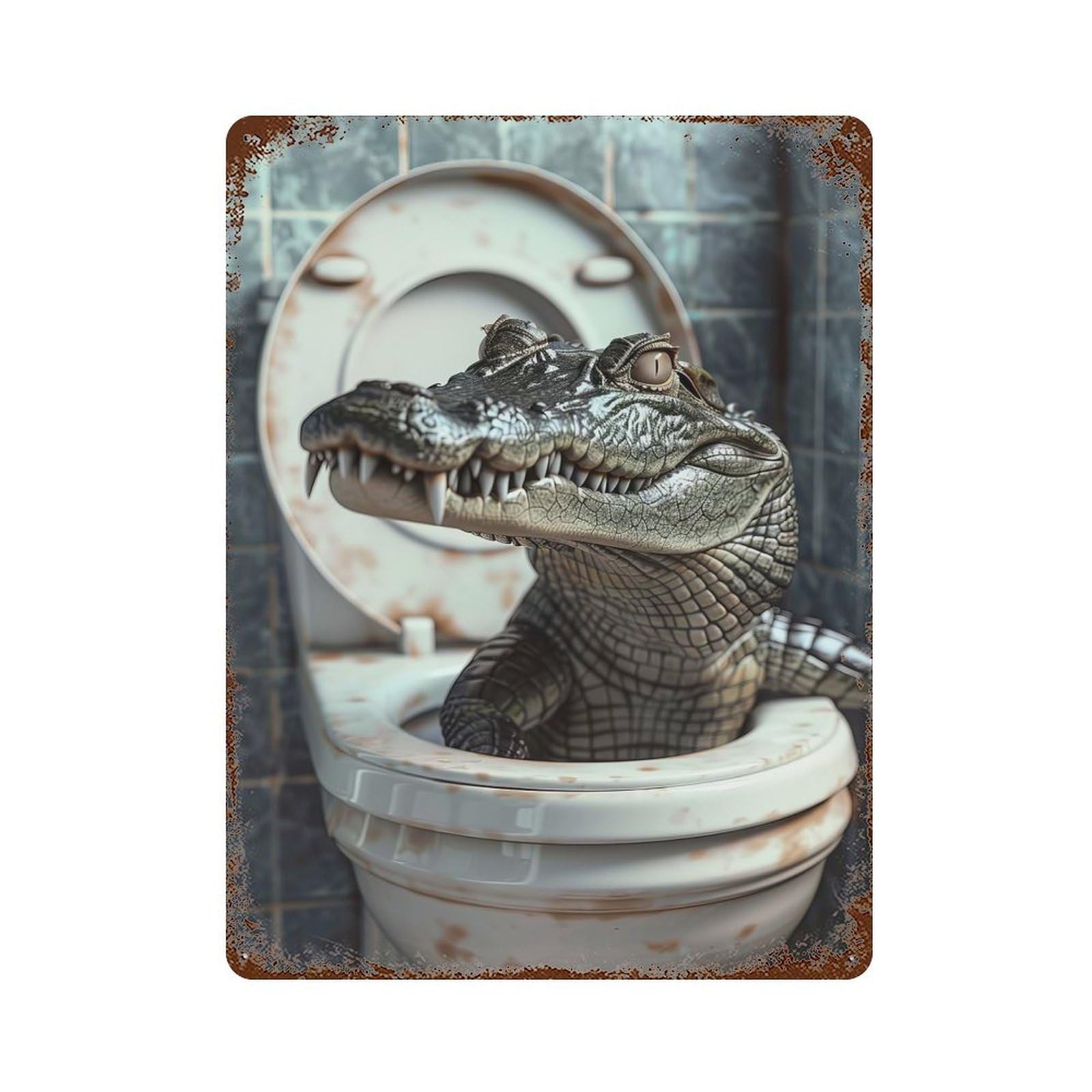 Crocodile Alligator Toilet 15.7"x11.8" Retro Metal Sign, Industrial Home Decor for Basement, Hobby Room And Garage Decor