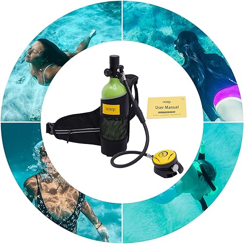 Miniatura 6 de InSyoForeverEC Tanque de buceo con cilindro de oxígeno, equipo portátil de buceo y esnórquel, kit de tanque de buceo de respiración subacuática con