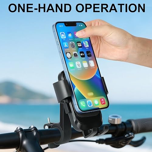 Miniatura 5 de Kairiyard Soporte de teléfono para motocicleta, 1s con bloqueo automático para teléfono, manillar de bicicleta, soporte de teléfono celular