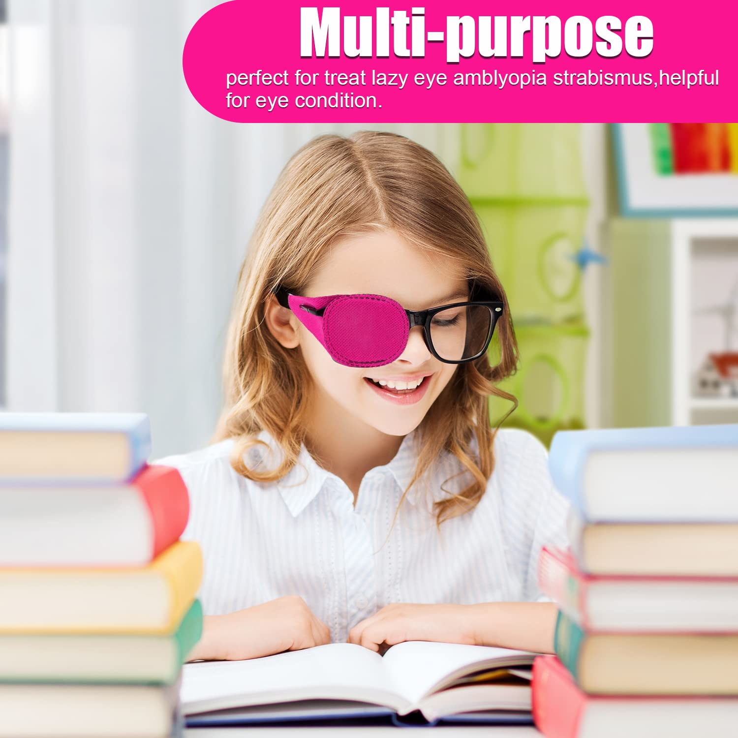 Bende per Occhiali Riutilizzabili non Tessute per Occhio pigro Ambliopia Strabismo Adulti Bambini 6 Pezzi Rosa