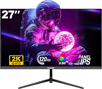 Gawfolk 27 Inch Gaming Monitor IPS 120Hz, QHD 2560 * 1440p PC Monitors, Computer Screen for Home & Office, Support HDMI & DP, Wall Mount Compatible 75 * 75mm, Black