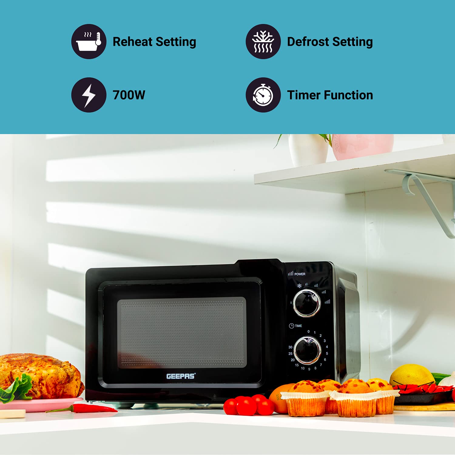 Buy Geepas 700W Solo Manual Microwave 20L Solo Microwave Oven with 5