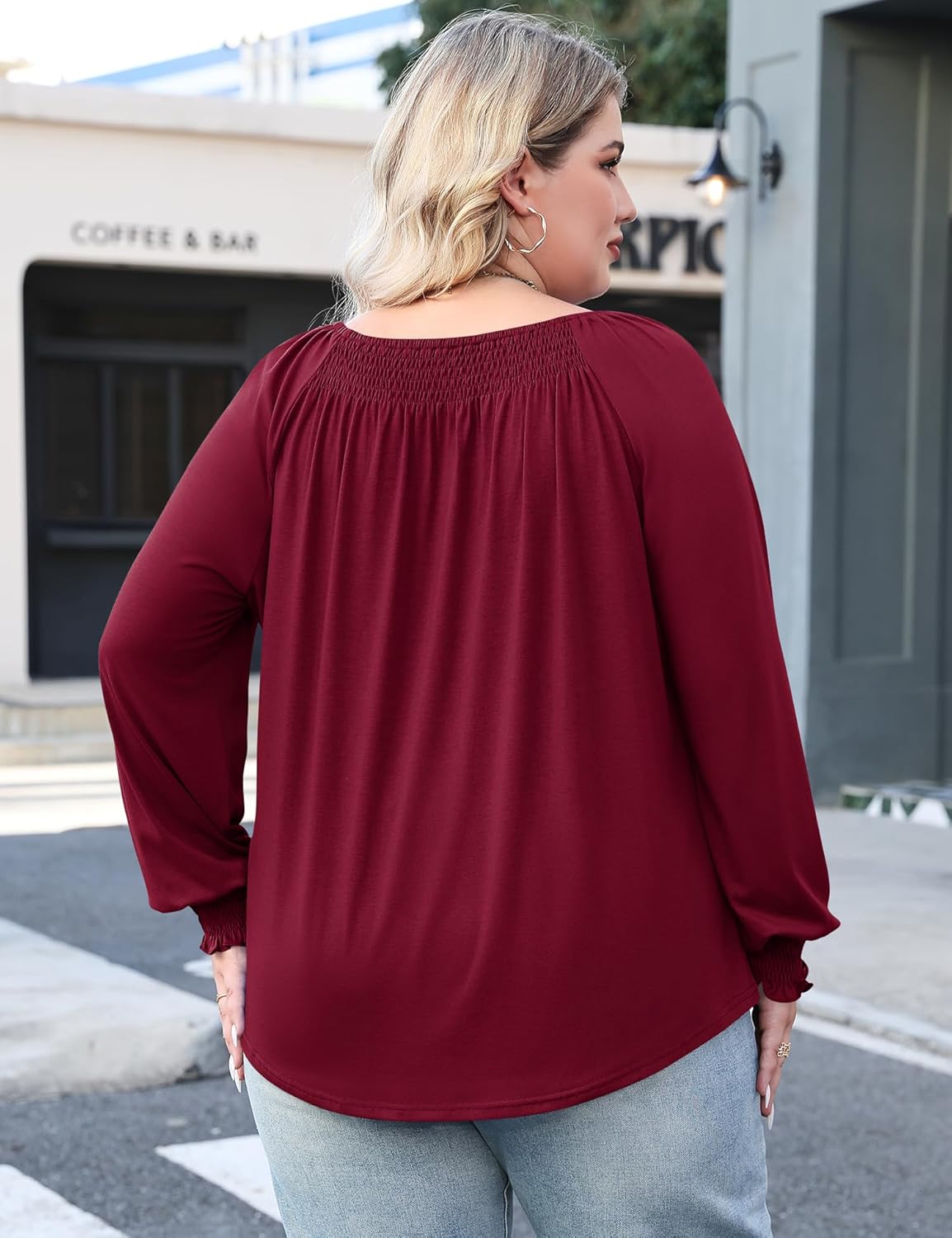 Micoson Womens Plus Size Tops Long Sleeve Shirts Crewneck Pleated Blouses Dressy Casual Fashion Tunic Top (1X-5X) - Image 2