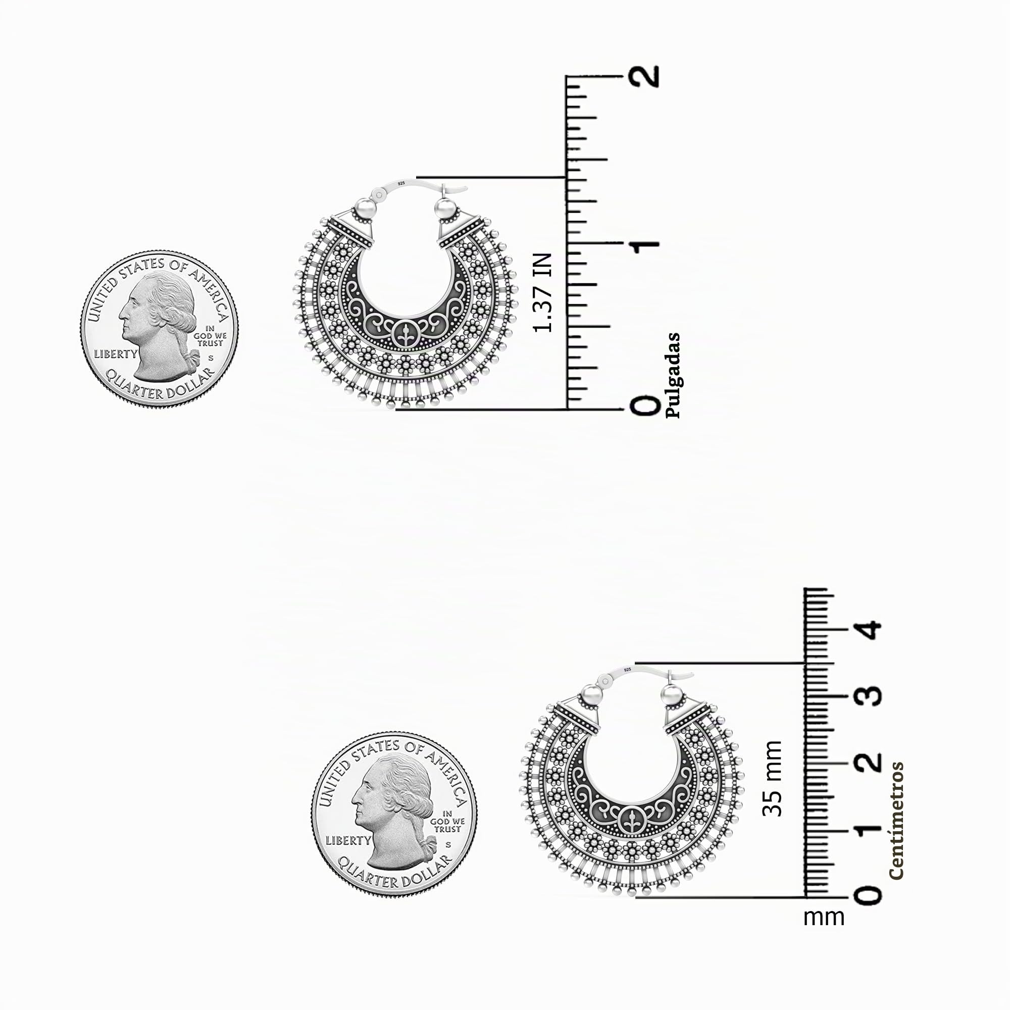 LeCalla Aros de Plata Esterlina 925 | Aros Pequeños Inspirados en Italia con Filigrana | Joyería Antiguo Oxidada Liviana con Cierre Click-Top | Aros de Filigrana Gruesos Pequeños para Mujeres