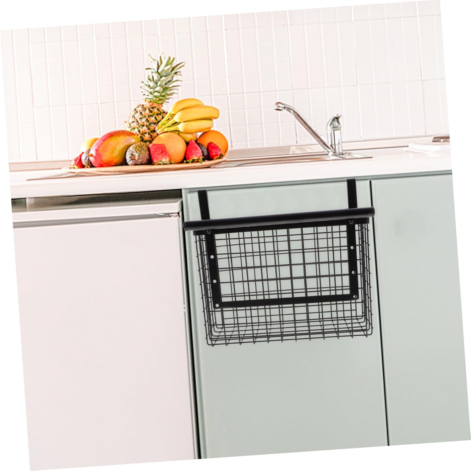 DECHOUS over Cabinet Door Hanging Basket Organizer Storage Rack for Kitchen Spices Fruits Vegetables Nail Installation for Home Bathroom Utility Room and Office