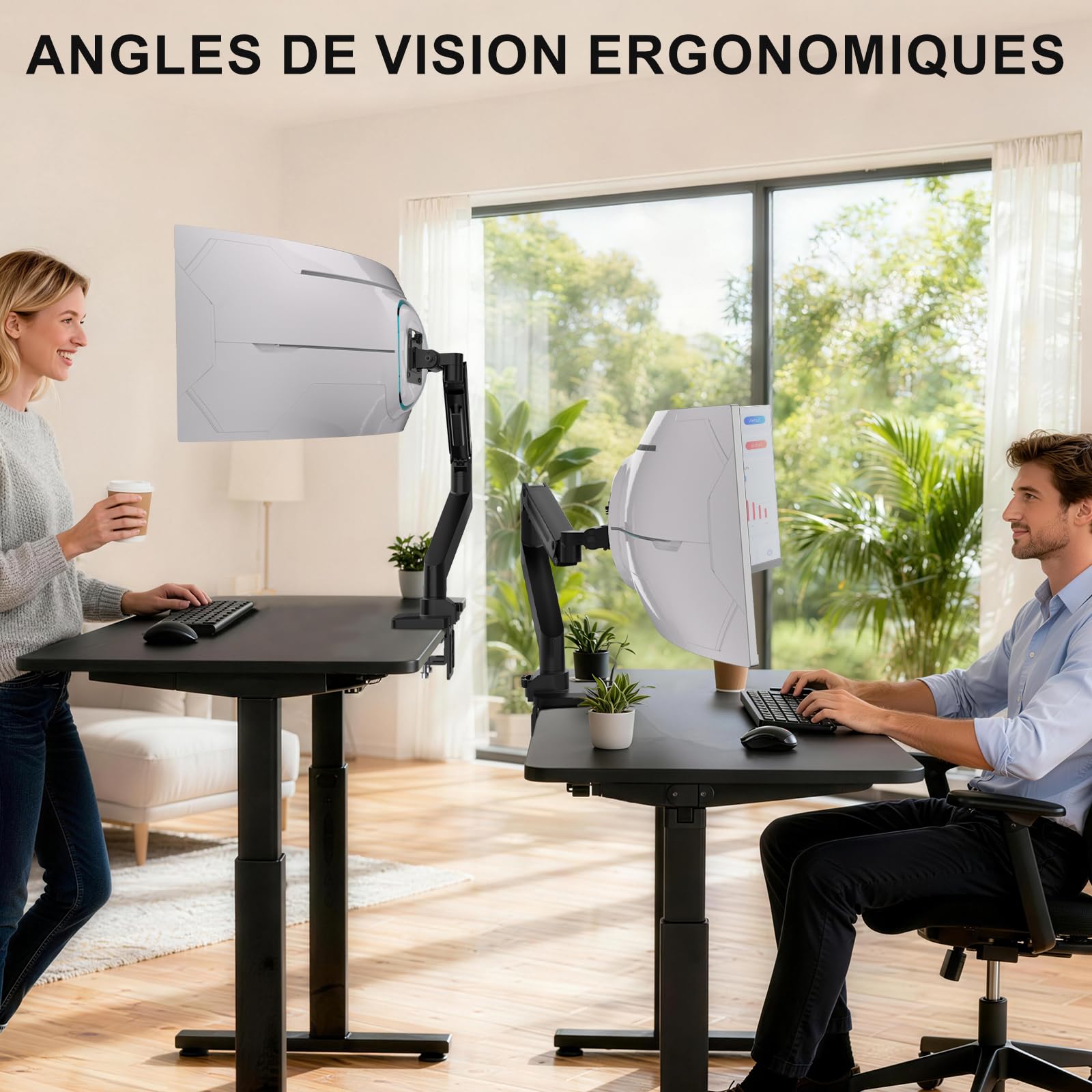 WALI Bras pour écran Ultra Large jusqu'à 49" et 20 kg, Support de Moniteur Robuste, entièrement réglable, VESA 75 et 100 mm (GSM001XL), Noir