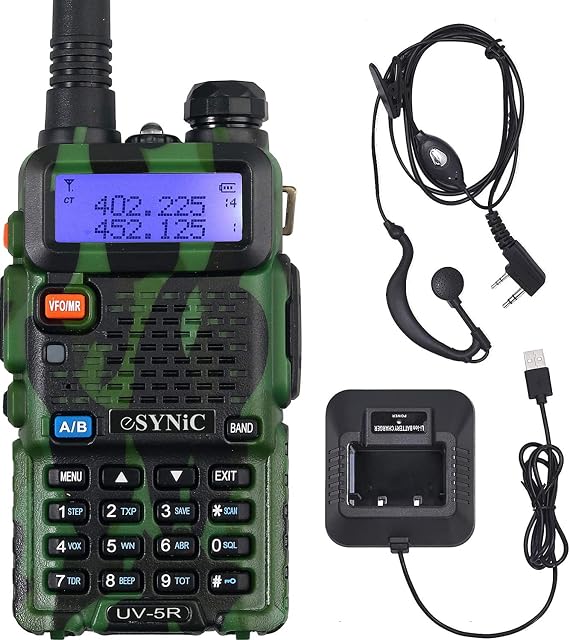 eSynic UV-5R Walkie Talkie Dual Band VHF/UHF UV5R 128 Memory Channel 2 Way Radio with LED Display Flashing Alarm and VOX Function for Construction Site Hotel Outdoor Adventure etc