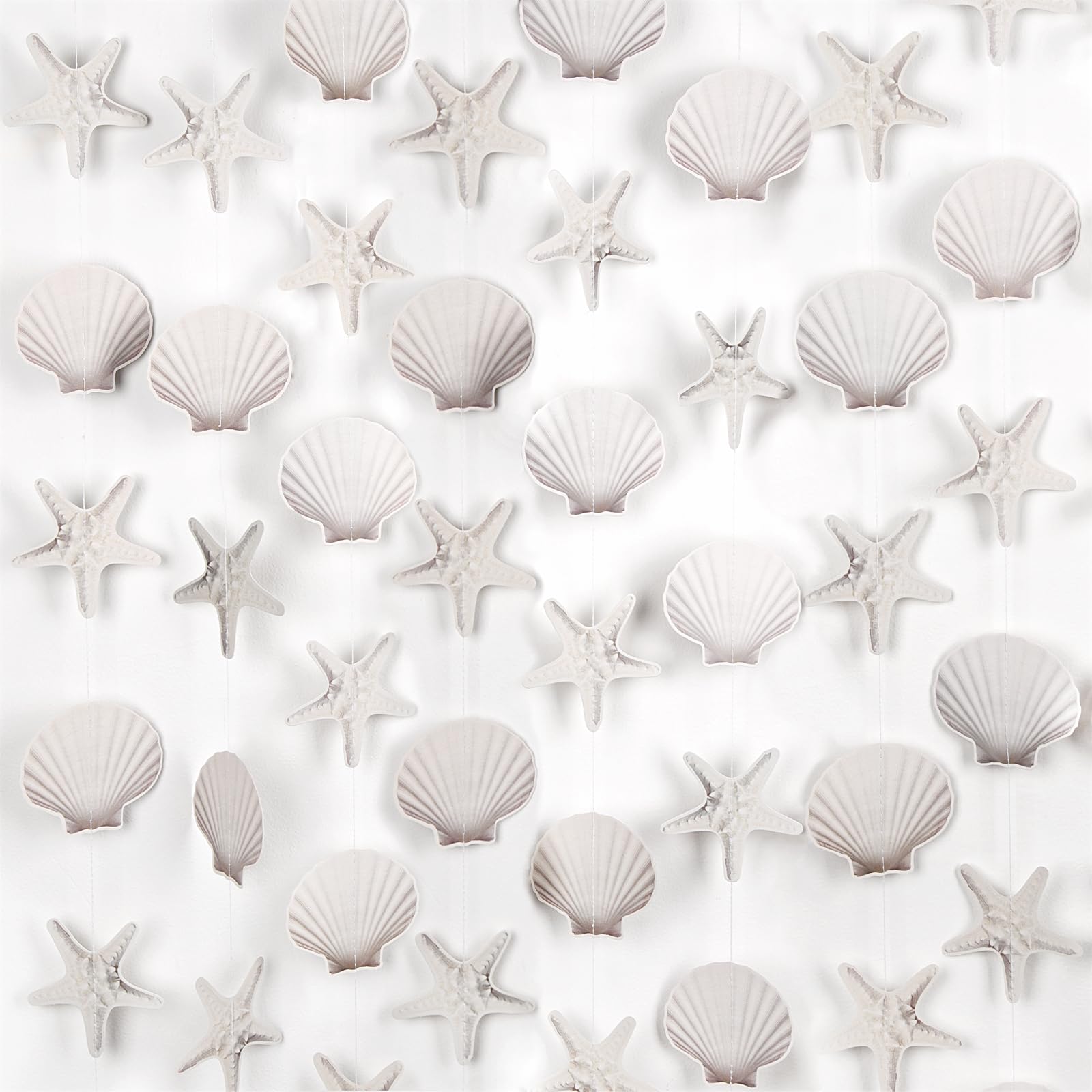 8 Pack Starfish and Sea Shell Shape Paper Hanging Decorations - Coastal Nautical Garland for Under the Sea, Beach Wedding, Mermaid Party, Birthday,