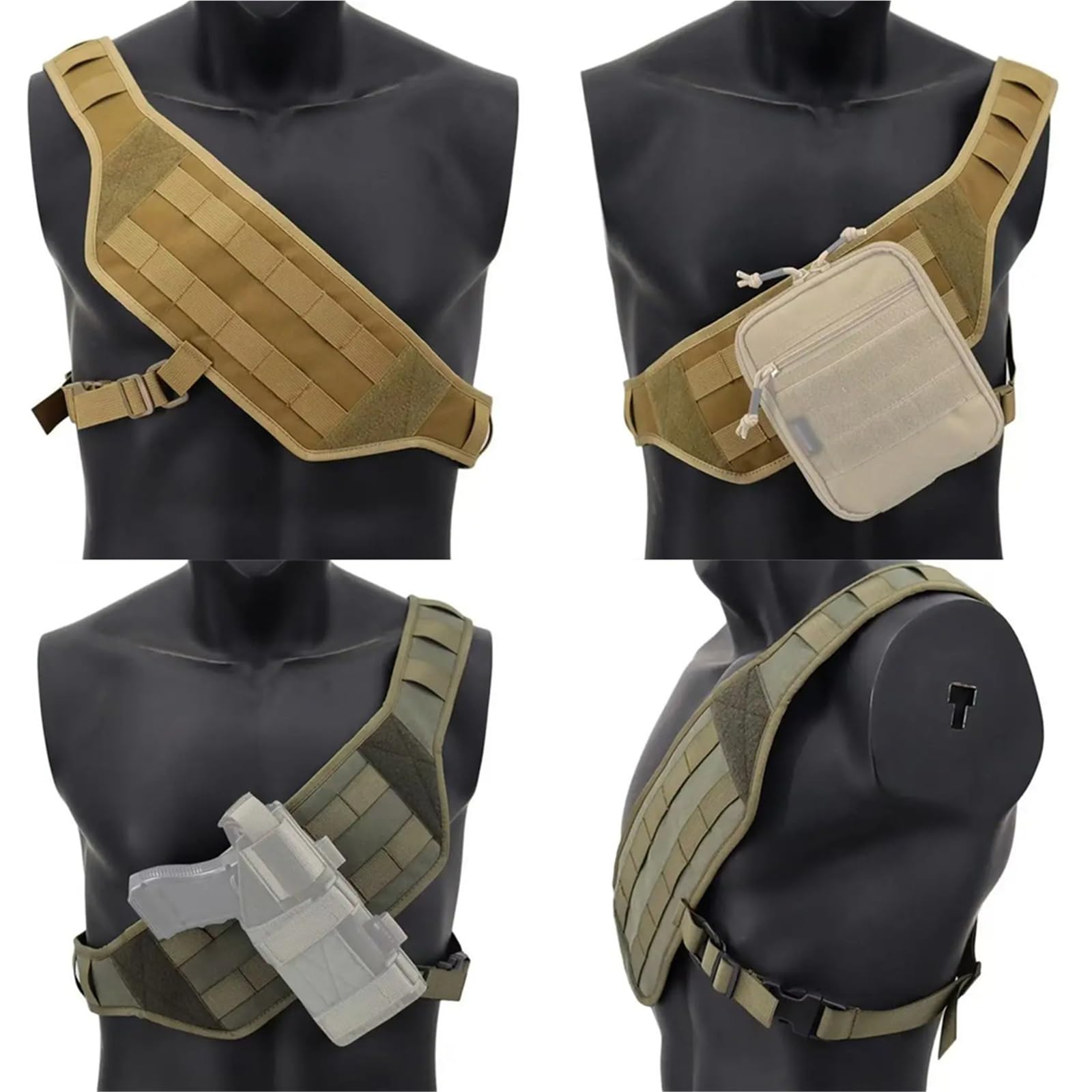 Piattaforma Tattica Molle per Chest Rig, Cinghia Toracica Molle Bandoliera con Spallacci Regolabili in Nylon, Imbracatura Universale per Il Trasporto Nascosto