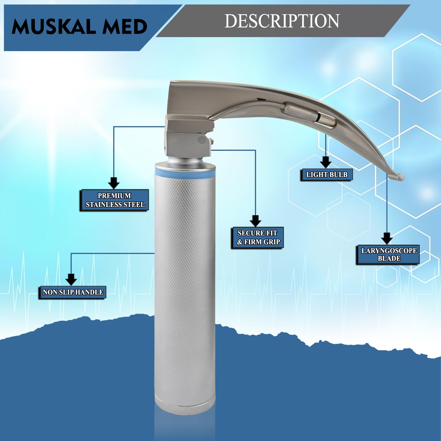 Veterinary Laryngoscope Set Including 6 Macintosh laryngoscope Blade Size (0 to 5) with Handles for Intubation laryngoscope Blades for Animals