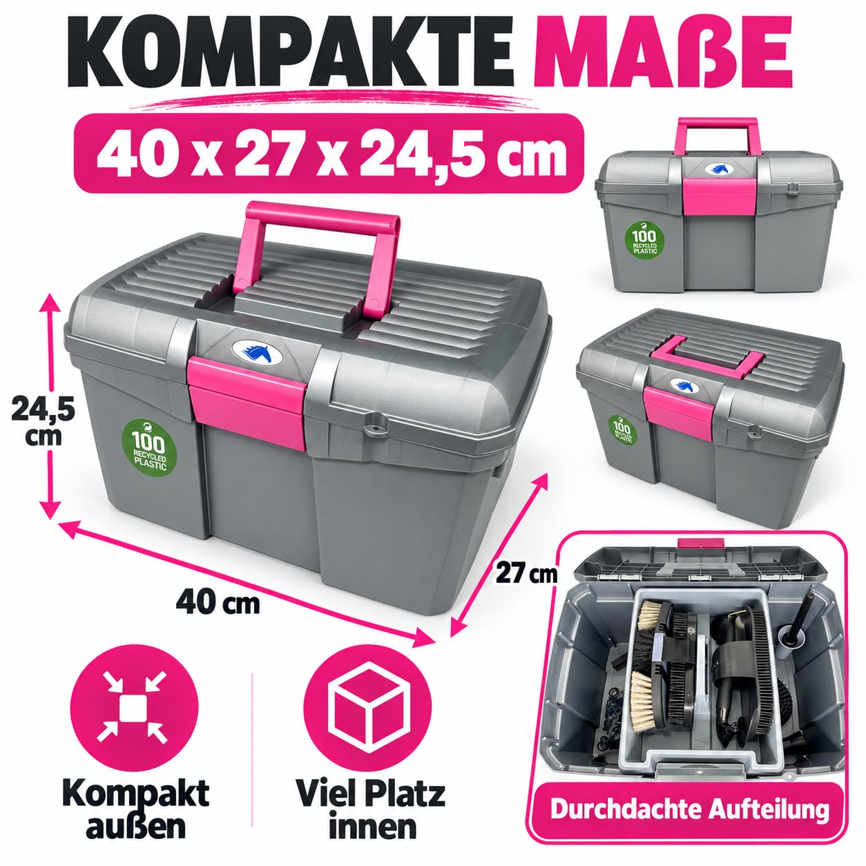 Putzbox für Pferde | 9-teiliges Komplettset | Grau