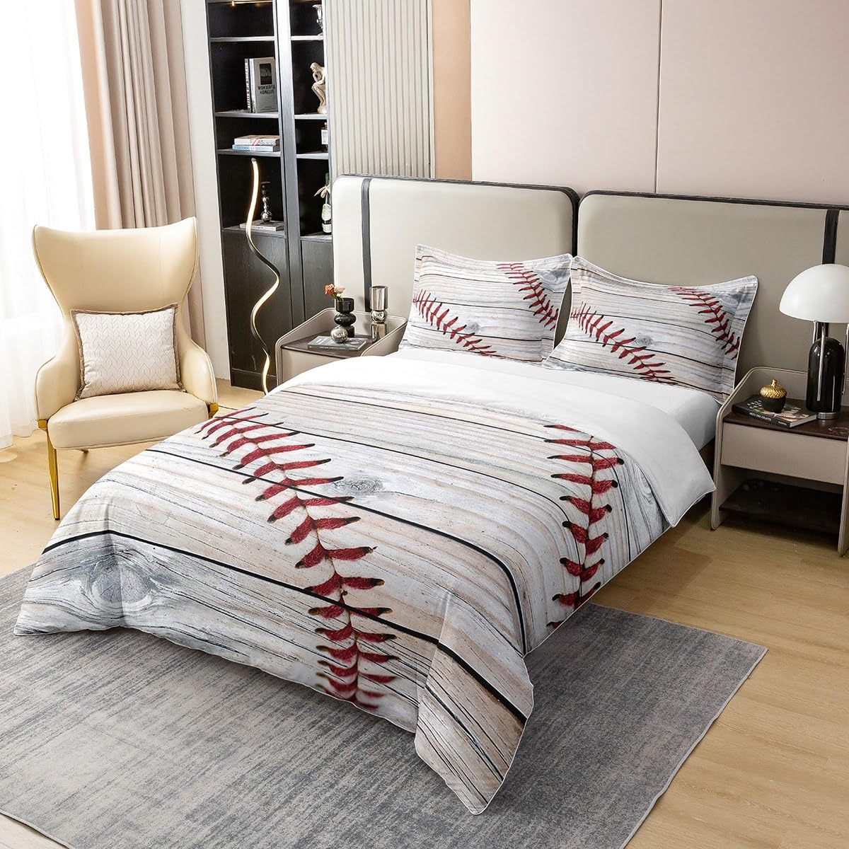 Baseball Pattern Bedding 100% Cotton Set for Children Sports Theme Duvet Cover 100% Cotton 3D Ball Pattern Room Decor Baseball Games Duvet Set Athlete Competitive Twin Size Zipper Quilt Cover