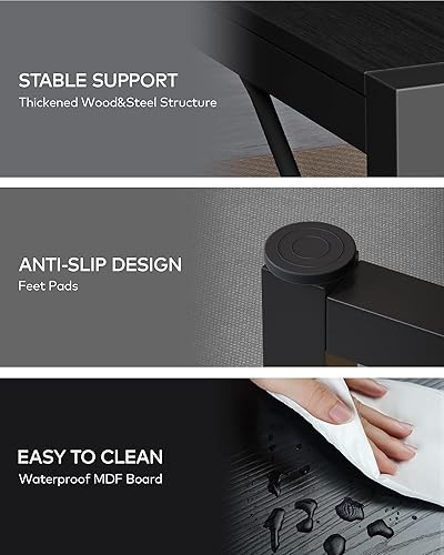 Miniatura 6 de Bealife Juego de mesa de comedor para 4 personas con marco de metal y tablero de MDF, mesa de cocina que ahorra espacio con 2 bancos, juego de mesa