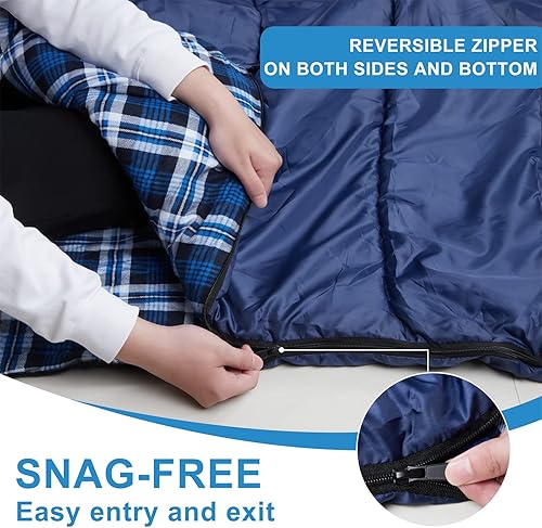 Miniatura 5 de AGEMORE Saco de dormir doble de franela de algodón para camping, mochilero o senderismo. Saco de dormir impermeable tamaño Queen para 2 personas