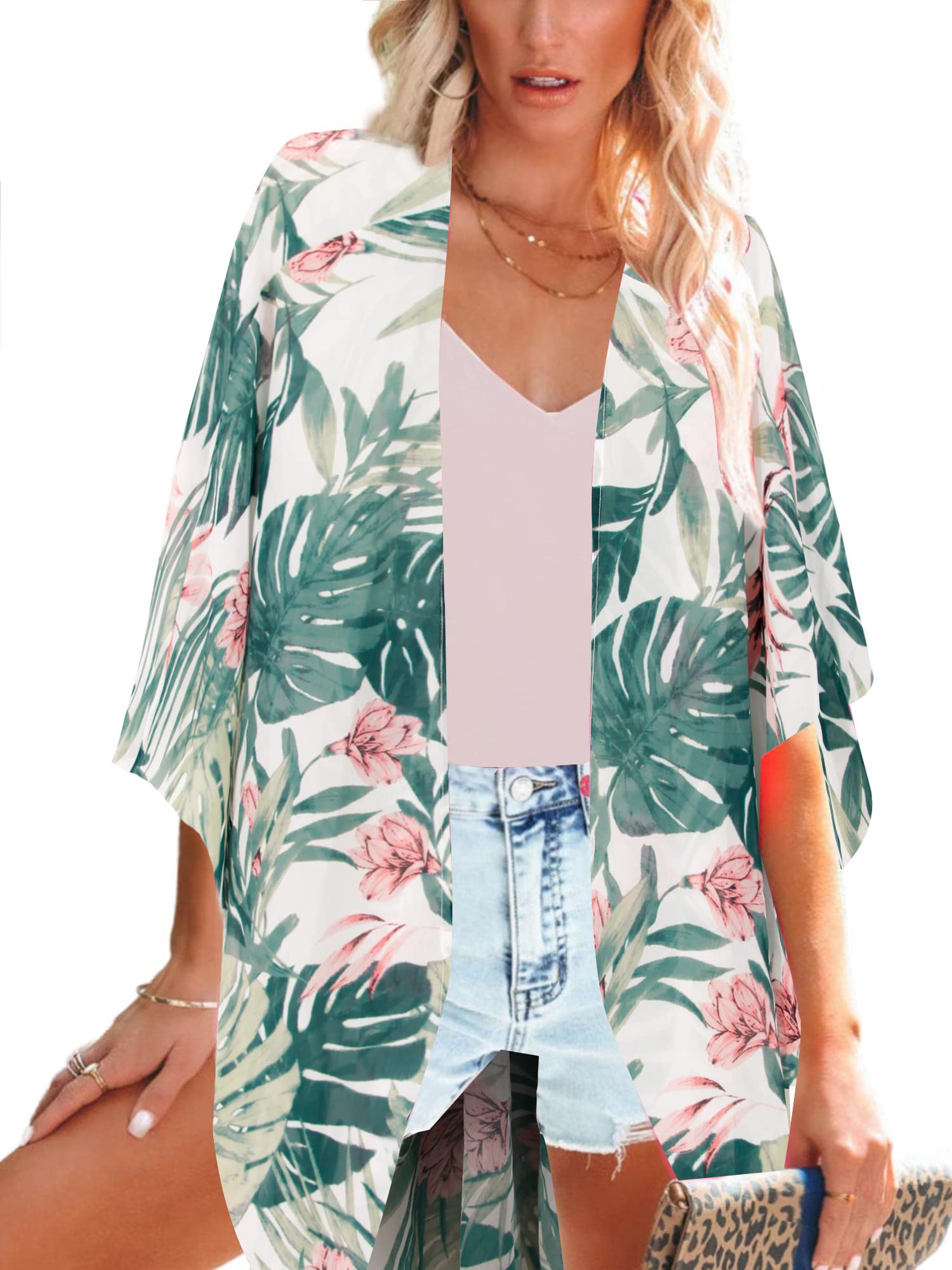 Moss Rose Kimono plażowe dla kobiet, przezroczyste, szyfon, luźne, luźne przód, kardigan