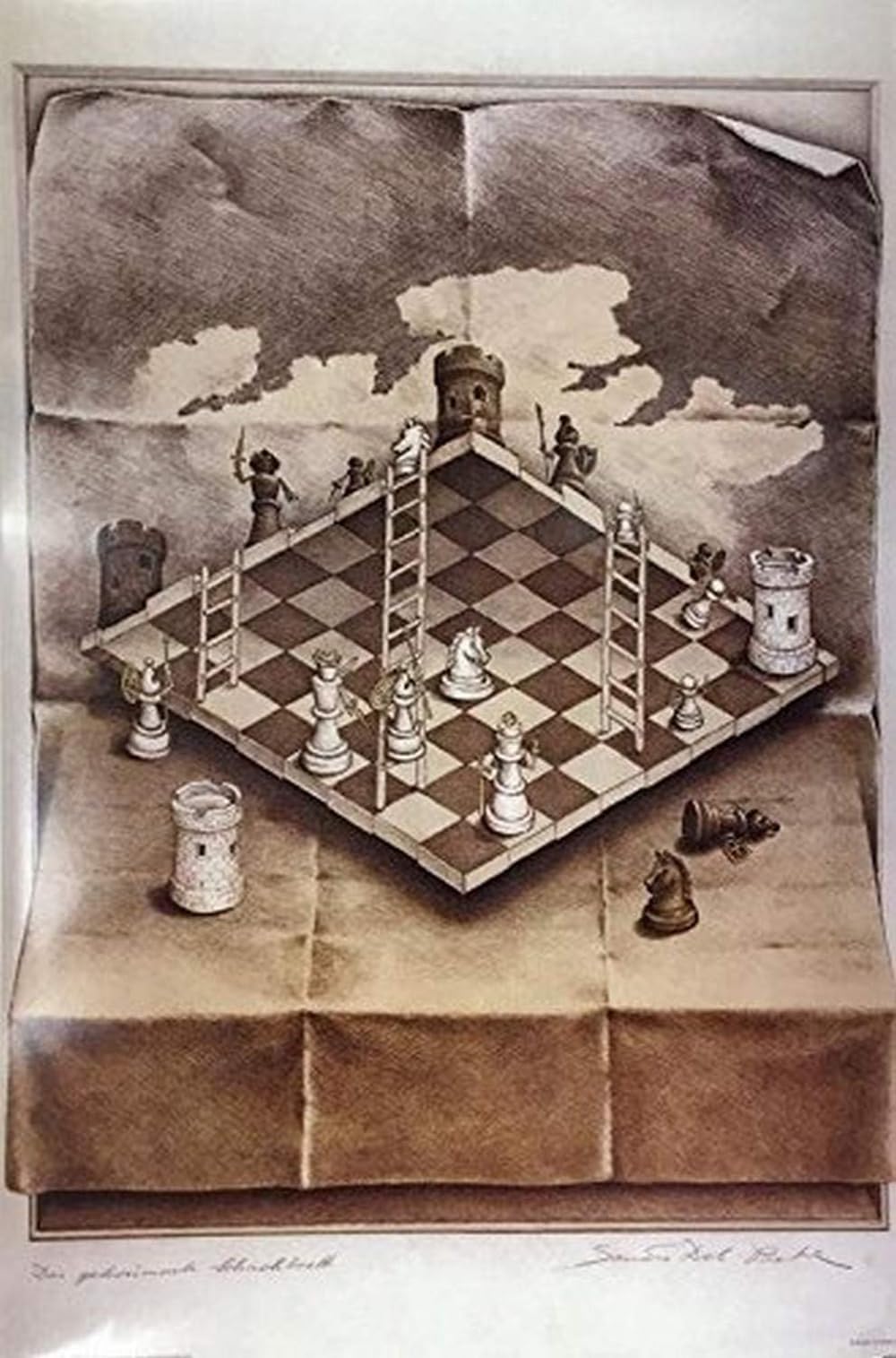 Buyartforless BUY ART FOR LESS Officially Licensed Folded Chess by Sandro Del Prete Art Poster - 36 x 24 Inch - Decorative Print - Poster Paper - Ready to Frame