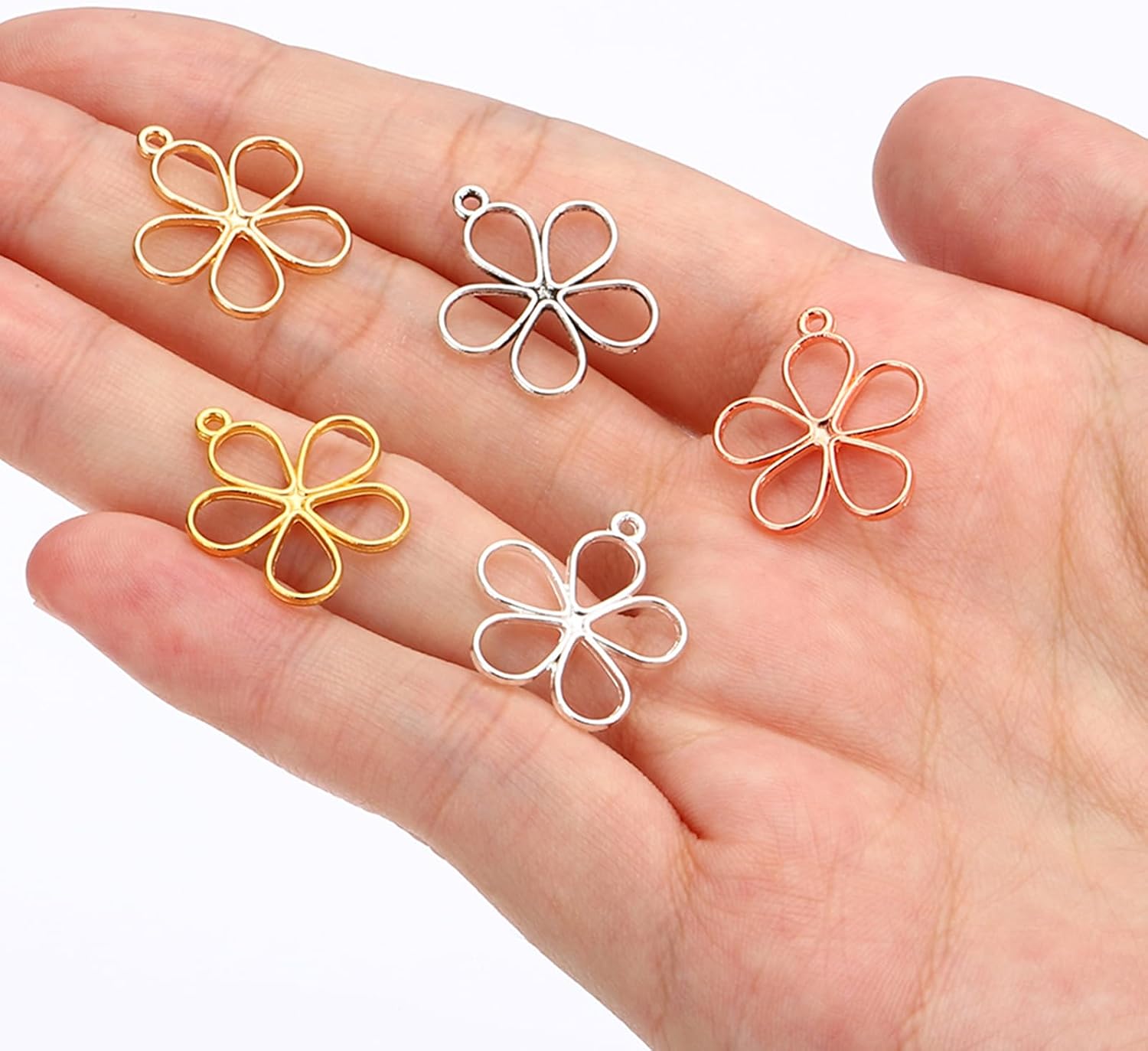 PATIKIL Jewelry Making Charm, 200Pcs Plastic Flower Pendants Hollow Flower Charm for DIY Necklace Bracelet Earring Crafts, 5 Colors