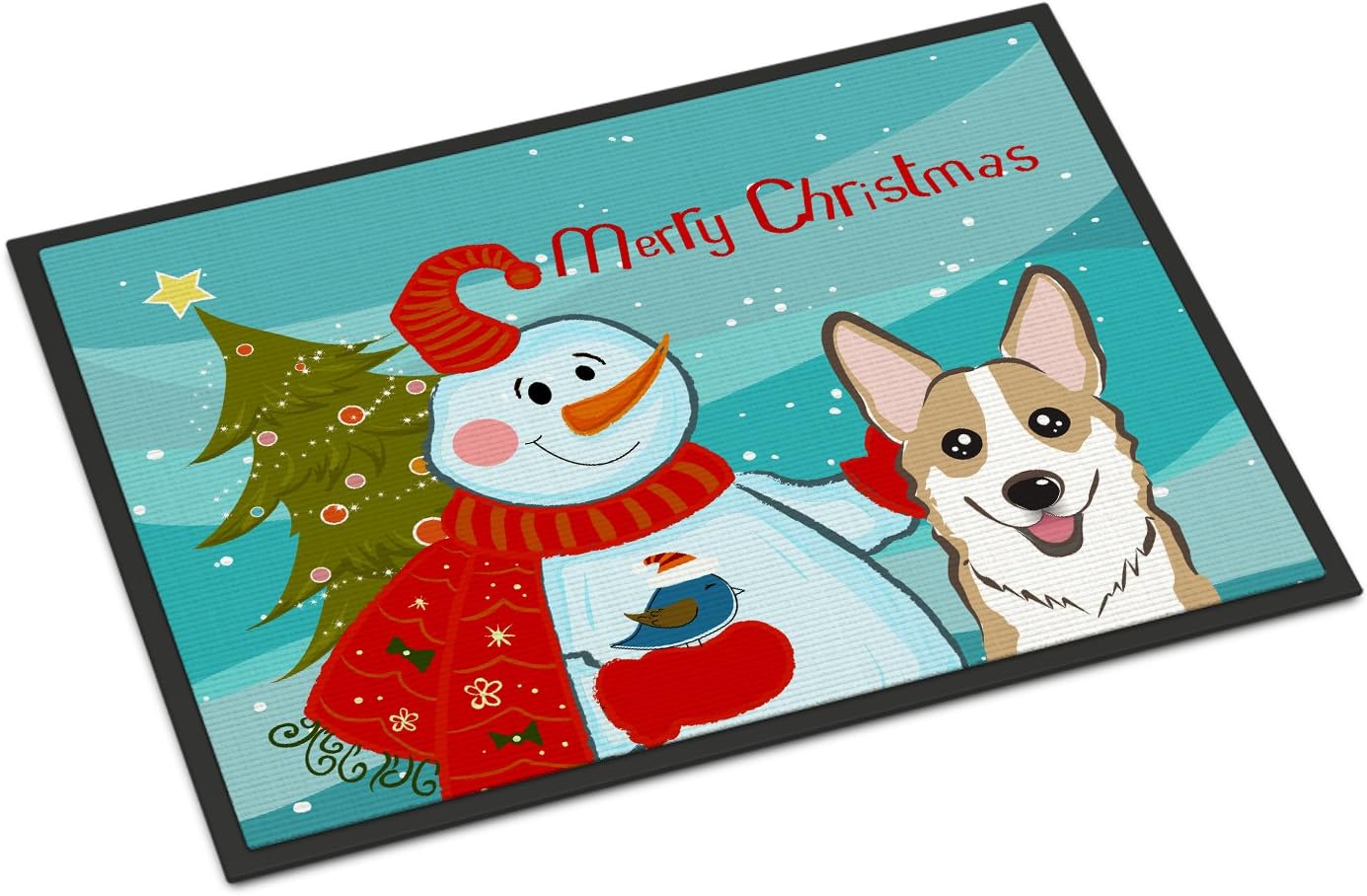 Caroline's Treasures BB1873MAT Snowman with Sable Corgi Doormat 18x27 Front Door Mat Indoor Outdoor Rugs for Entryway, Non Slip Washable Low Pile, 18H X 27W