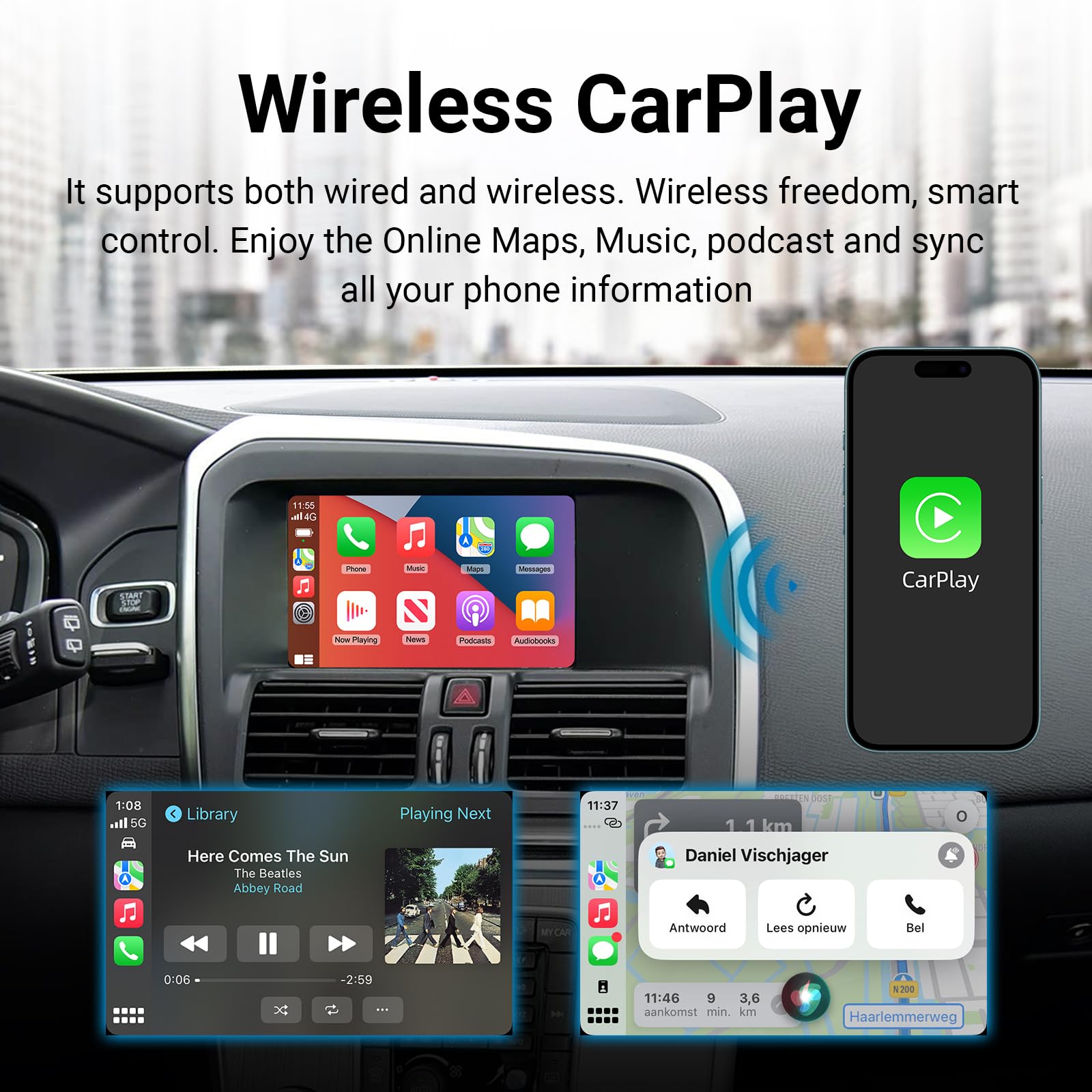 Boîtier Décodeur CarPlay sans Fil pour Volvo 2010-2015 Écran 7 Pouces