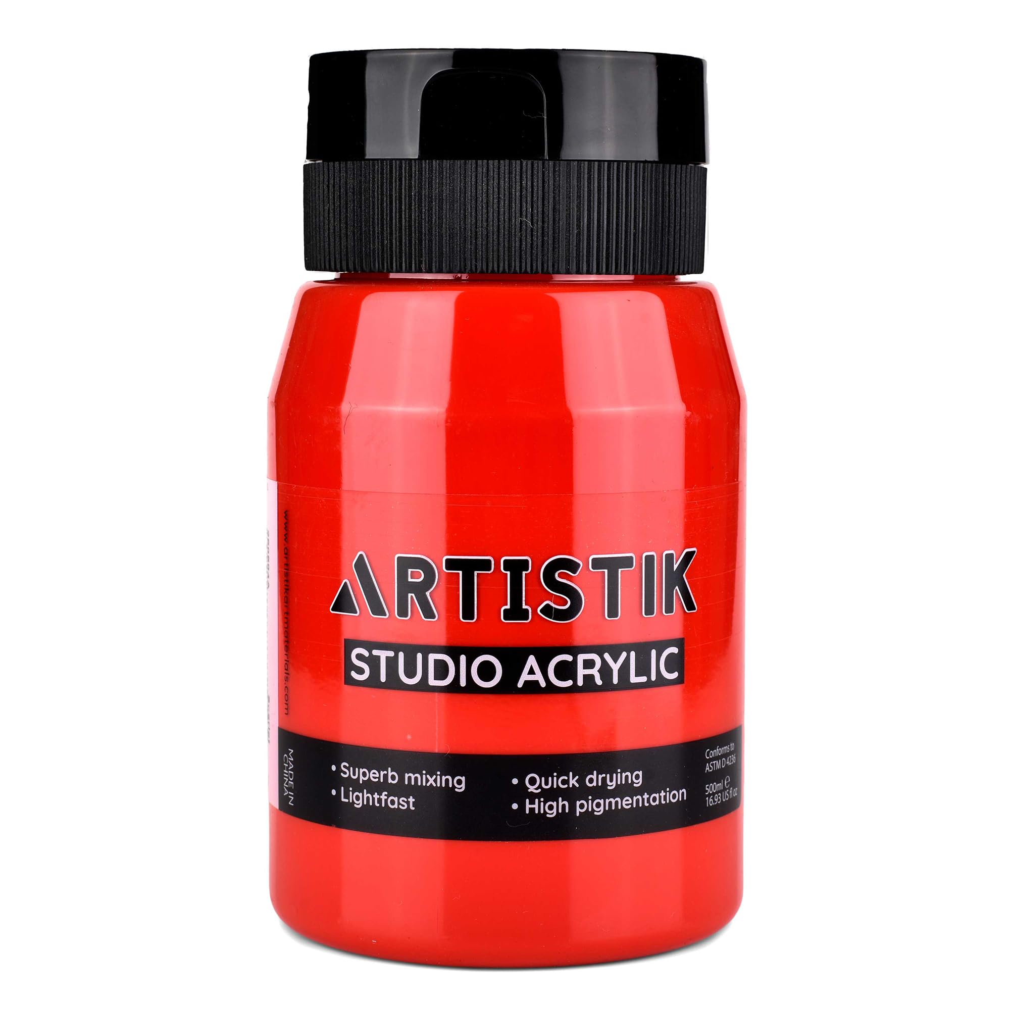 Artistik Scarlet Artistic Acrylic Paint Jar - High-Pigment, Fade Proof Painting Supplies, Suitable For Canvas, Wood, Leather, Fabric, Stone & Craft - 500Ml
