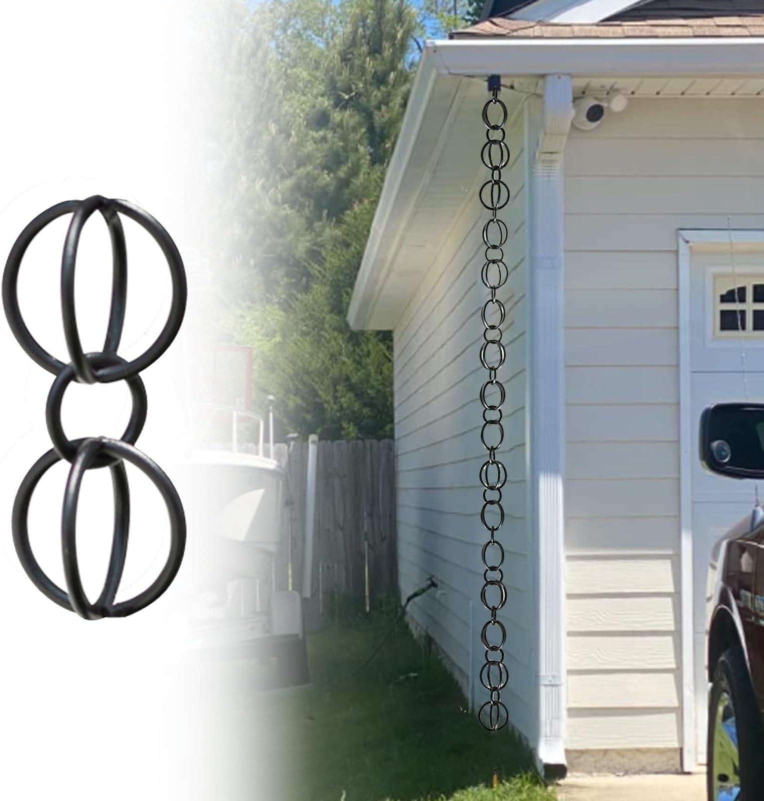 Blazea Aluminum Alloy Rain Gutter Chains, Circle Hanging Rain Chains System, Modern Rainwater Diverter Downspout Outside Decoration, Hook Included (Size : 2.4m (8ft))
